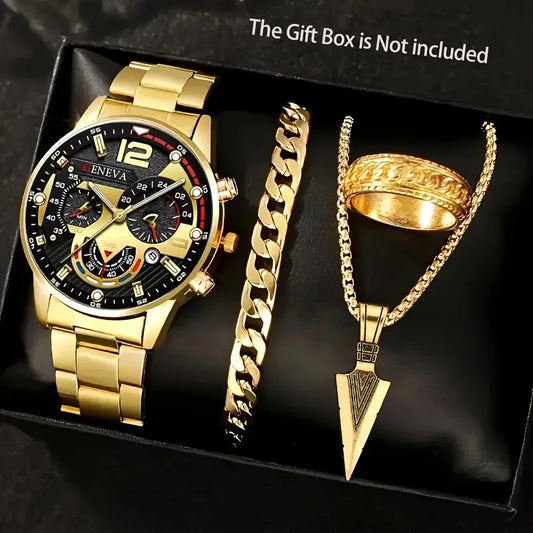 Royal Golden Prestige Set – Watch, Bracelet, Ring & Necklace - UG